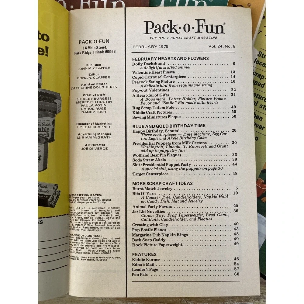 Vintage scrap craft magazines Pack O Fun entire year 1975 10 issues recycling